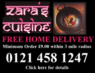 Zaras Cuisine, free home delivery, Bangladeshi and Indian takeaway